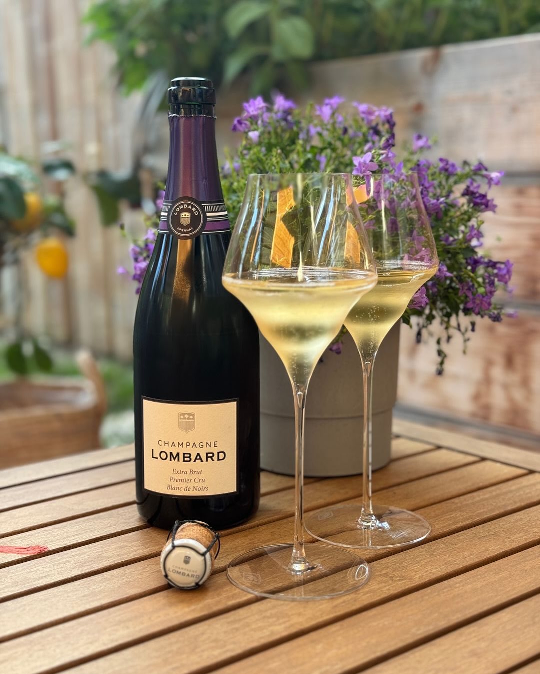 Letzte Sonnenstrahlen. Ein stiller Abend. Und ein Glas mit Kante. @champagnelombard – Extra Brut – Premier Cru – Blanc de Noirs Keine Begleitung, kein Essen – nur die Hitze … (1)