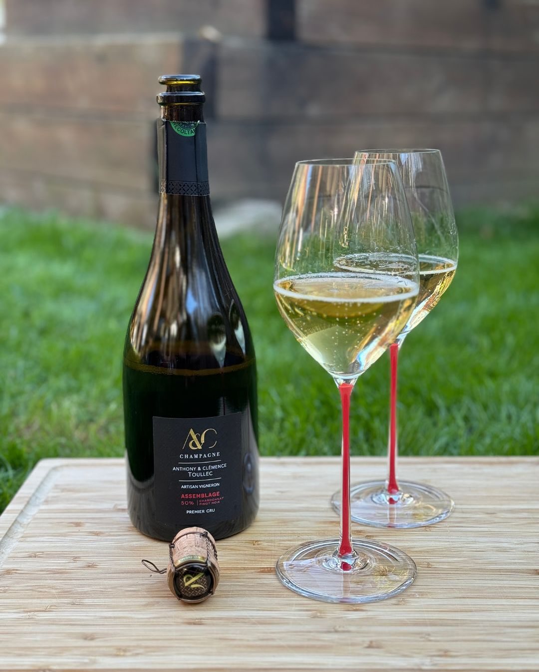 Heute einfach rausgesetzt. Frisch gemähter Rasen, ein Holzbrett und eine kleine Decke – Picknick-Style mitten im Garten. Sonne im Gesicht – und ein Glas @champagneaetctoullec – … (1)