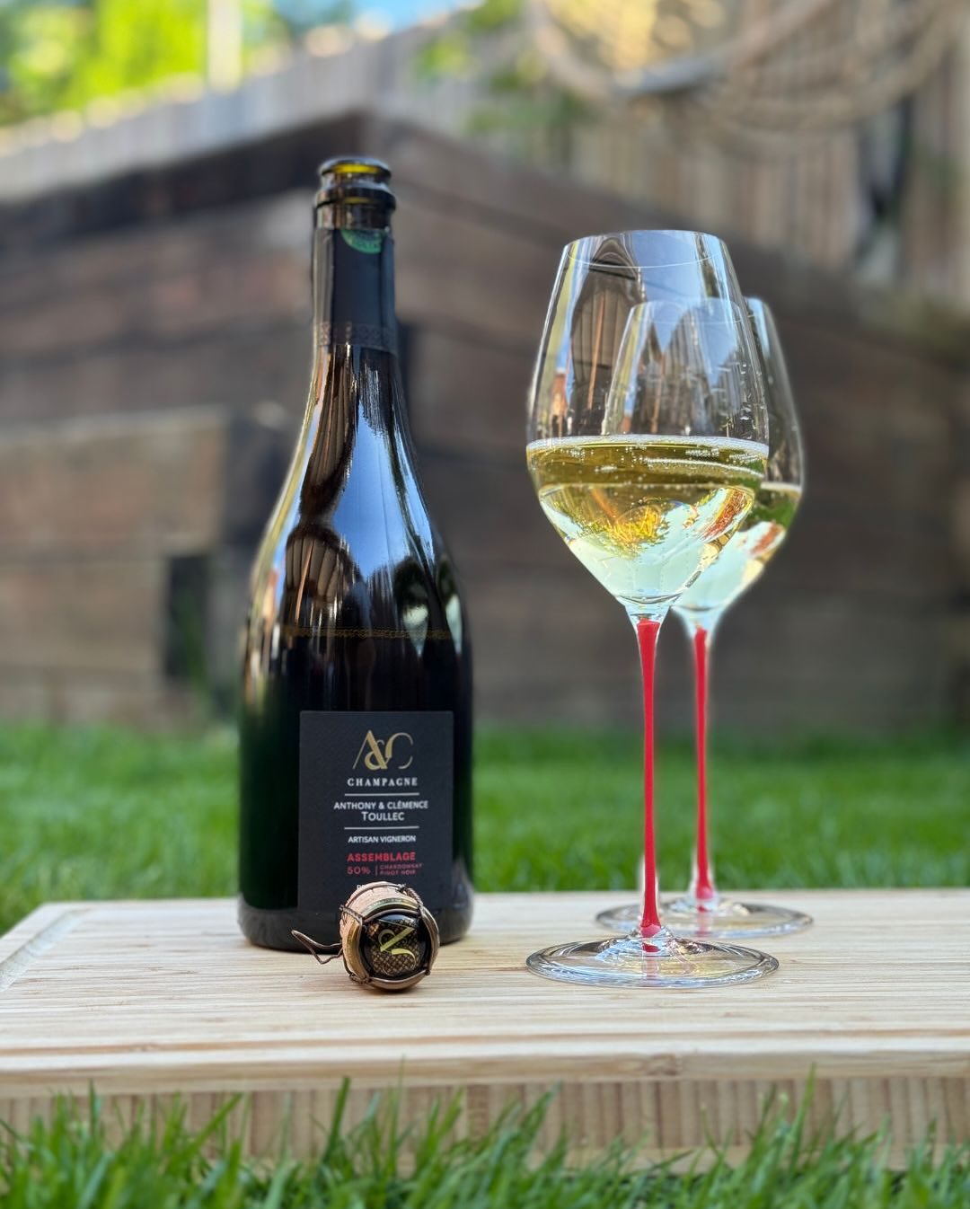 Heute einfach rausgesetzt. Frisch gemähter Rasen, ein Holzbrett und eine kleine Decke – Picknick-Style mitten im Garten. Sonne im Gesicht – und ein Glas @champagneaetctoullec – … (4)